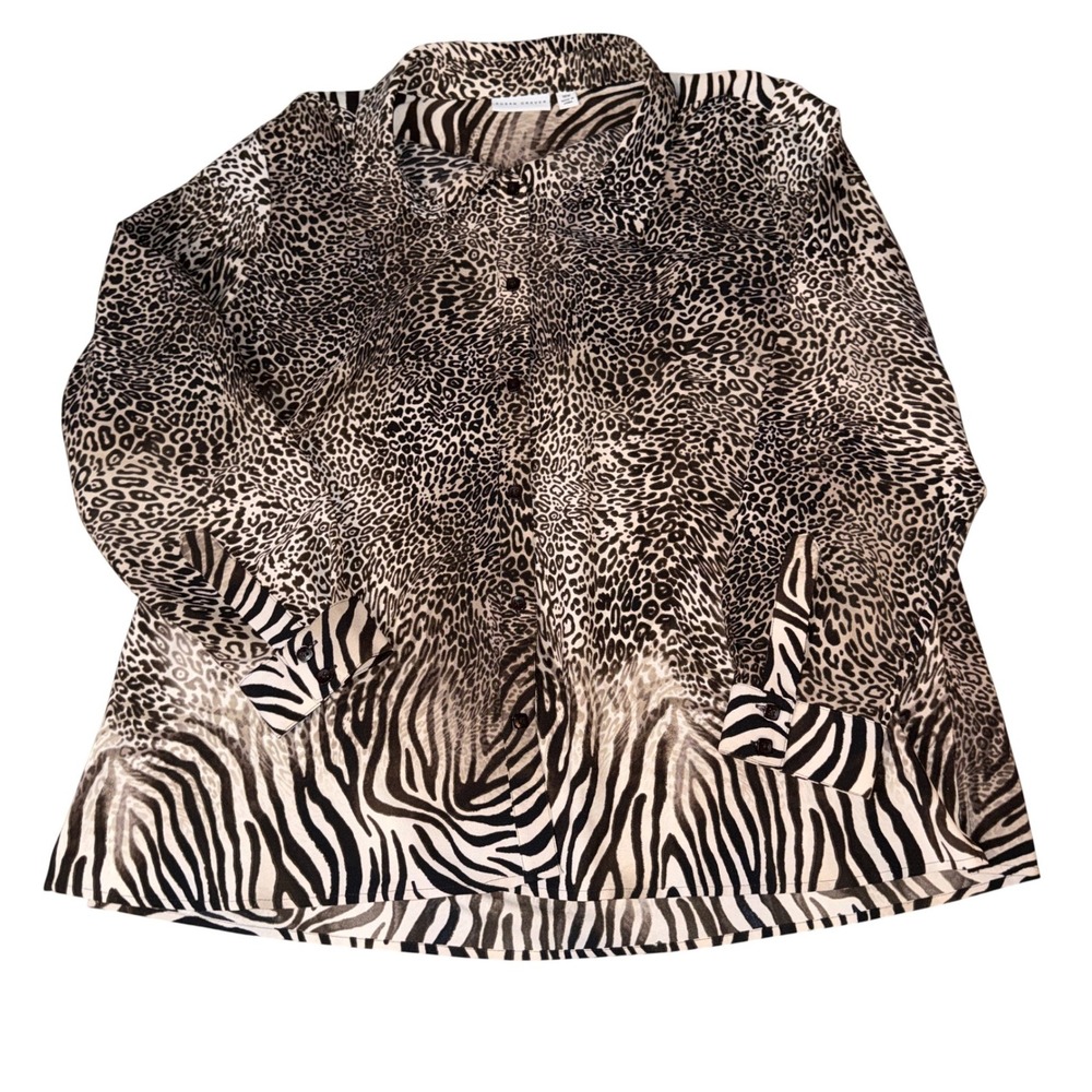 Susan‎ Graver Womens Long Sleeve Blouse Top Animal Print Size 18W